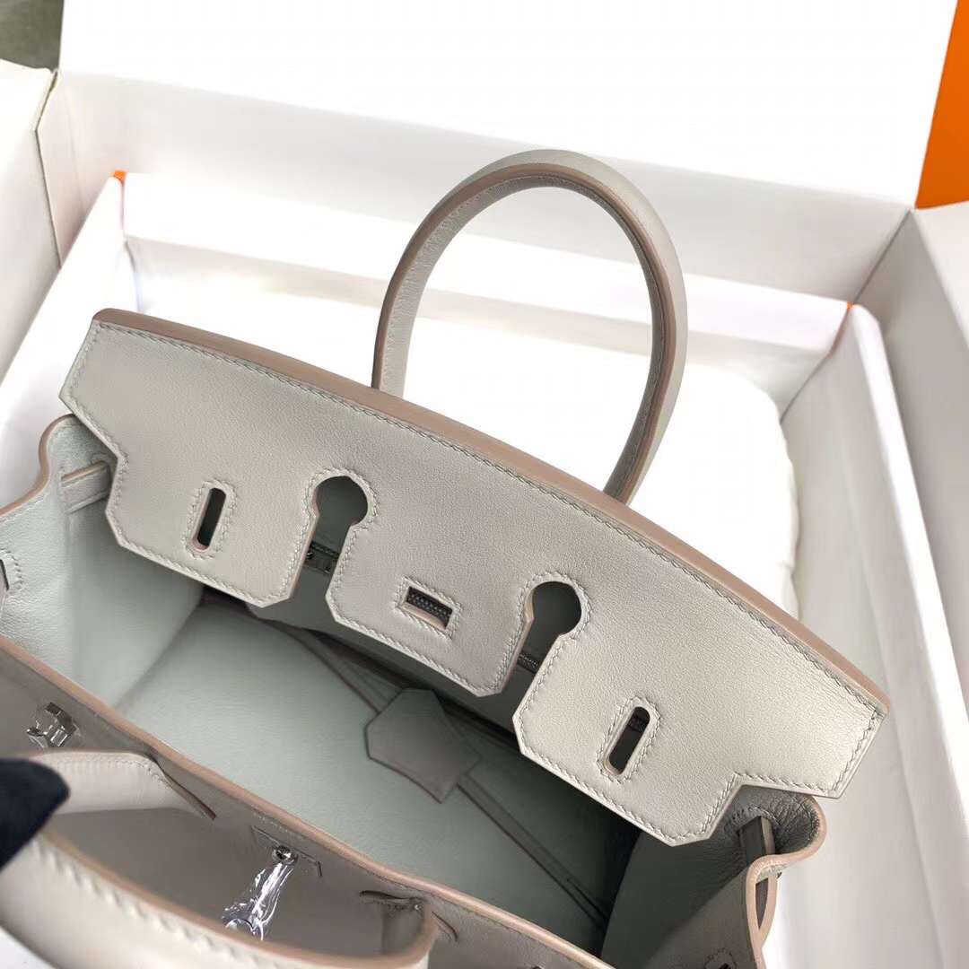 Hermes Birkin 25CM Swift Leather Handbag Light Grey 